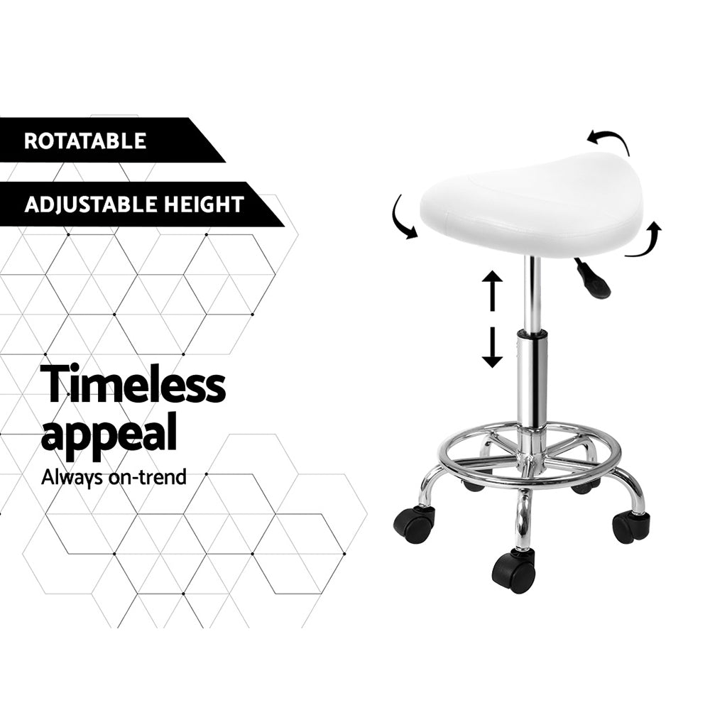 Saddle Salon Stool White PU Swivel Barber Hair Dress Chair Hydraulic Lift