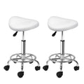 Set of 2 Saddle Salon Stool Swivel Barber Hair Dress Chair Hydraulic Lift White