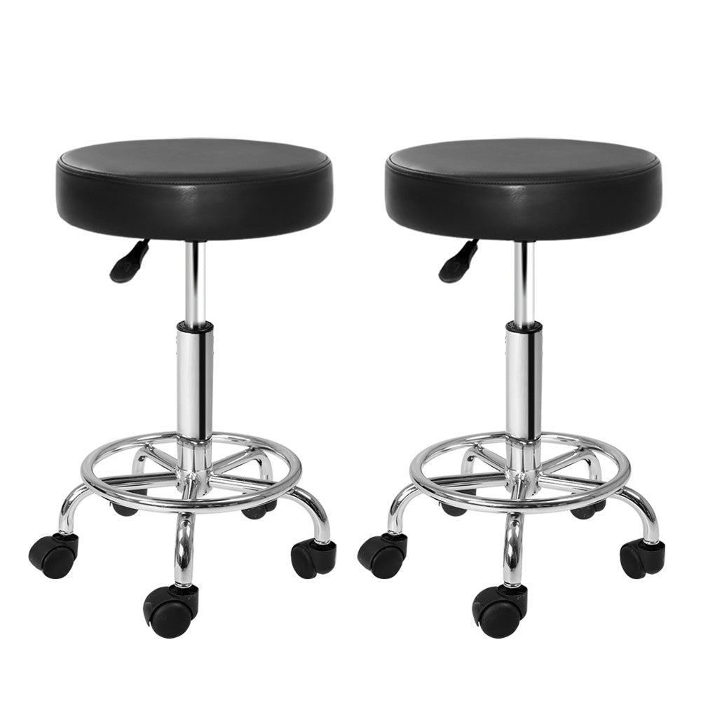 2X Salon Stool Round Swivel Barber Hair Bar Stools Hydraulic Lift Black