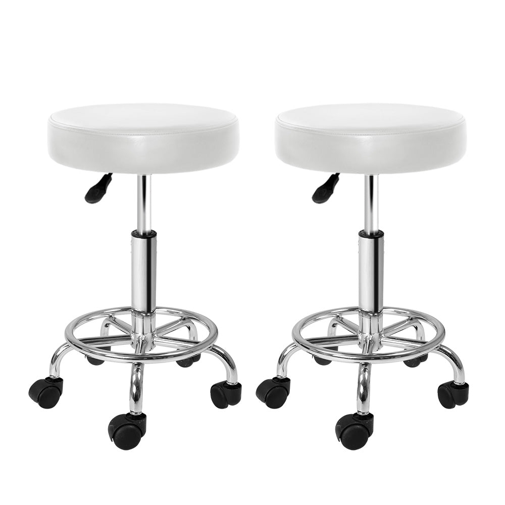 2X Salon Stool Swivel Round Barber Hair Bar Stools Hydraulic Lift White