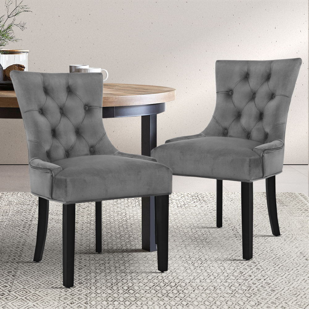 Dining Chair Set of 2 Velvet Grey French Cayes