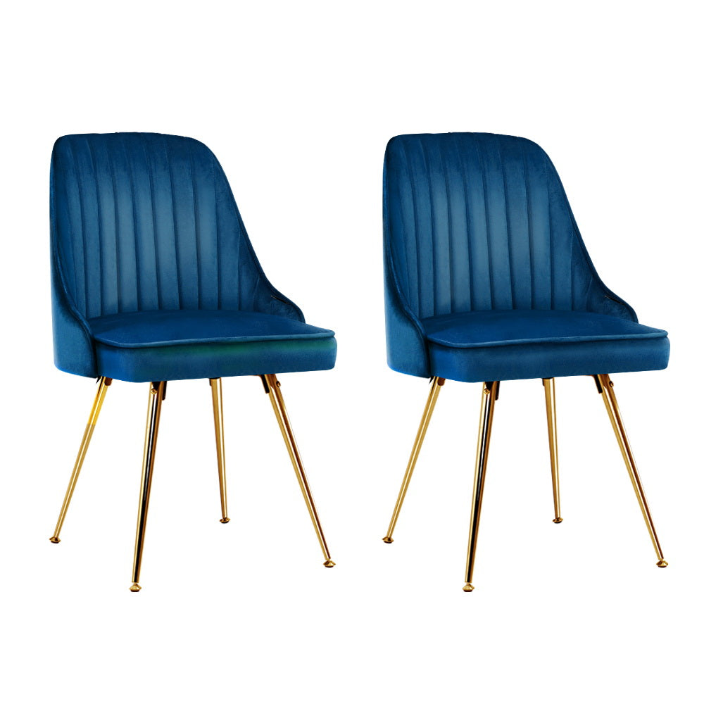 Dining Chairs Velvet Blue Set of 2 Nappa