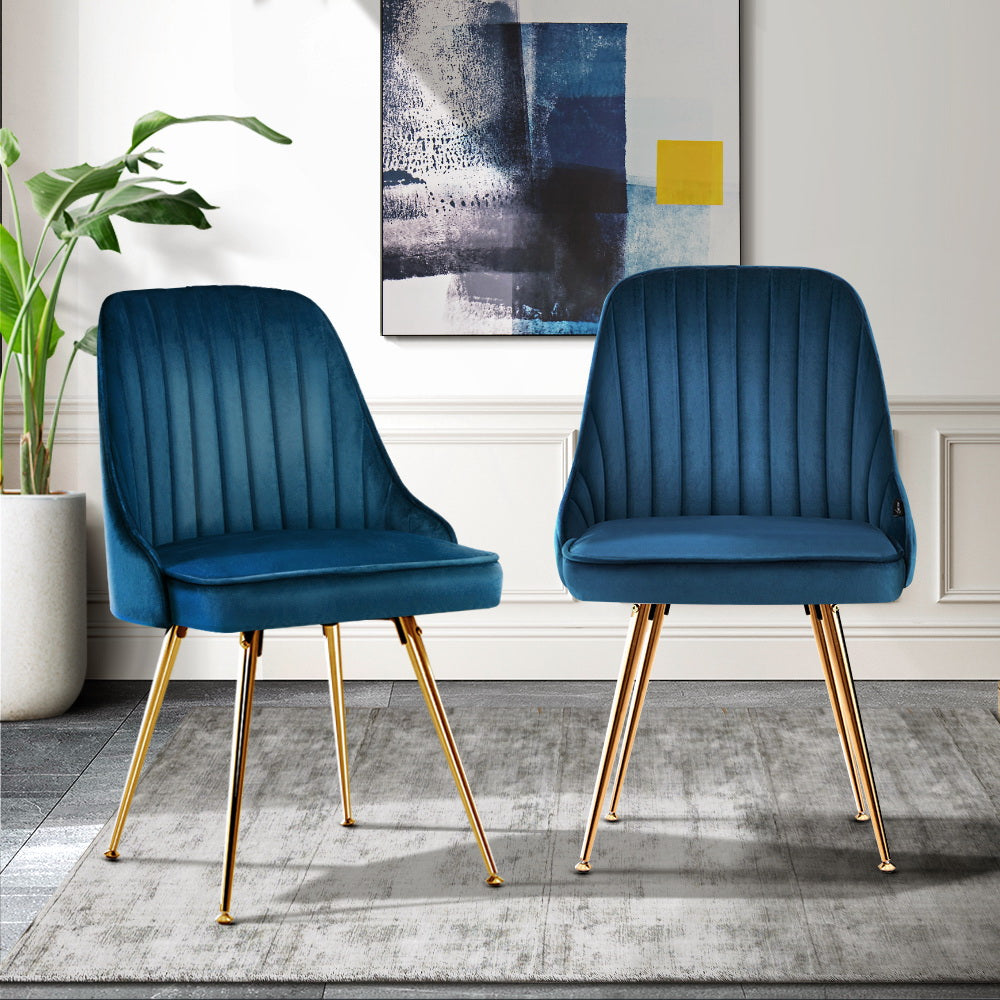 Dining Chairs Velvet Blue Set of 2 Nappa