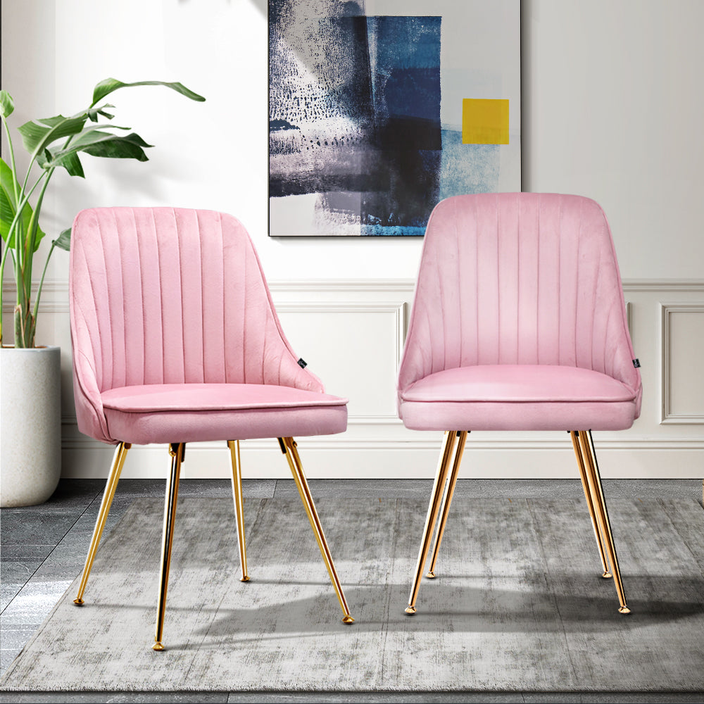 Dining Chairs Velvet Pink Set of 2 Nappa