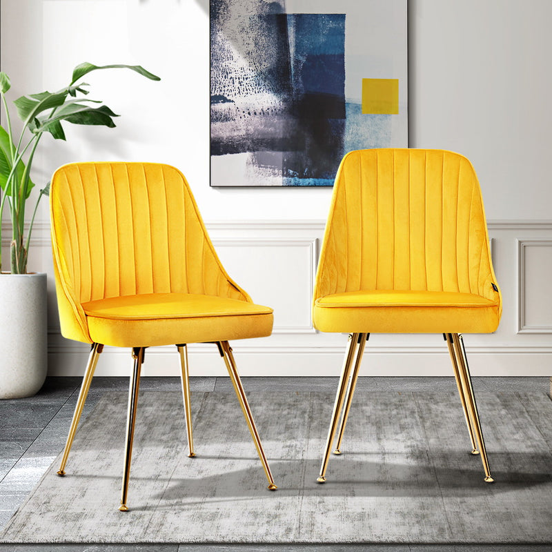 Dining Chairs Velvet Yellow Set of 2 Nappa