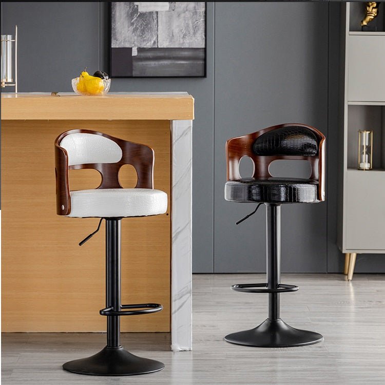 Crocodile Embossed Leather Wooden Gas Lift Bar Stool Black